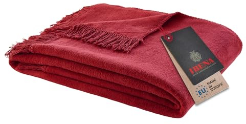 Ibena Braga Fransendecke 150x200 cm - Baumwollmix weich, warm & waschbar, Kuscheldecke mit Fransen rot einfarbig