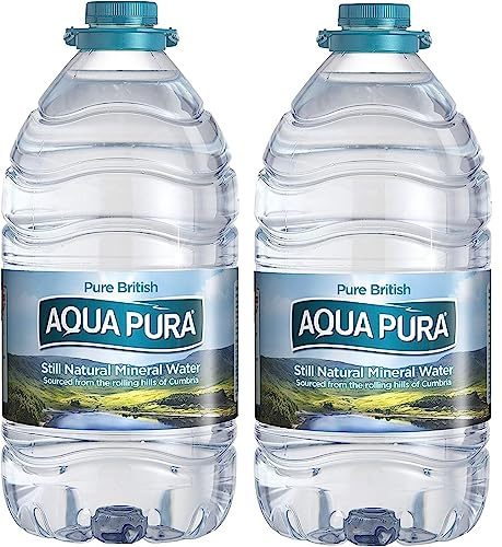 2x 5 Litre Aqua Pura, Large Bulk Big Bottle Still Natural Mineral Water,(Pack of 2, total 10 litre)