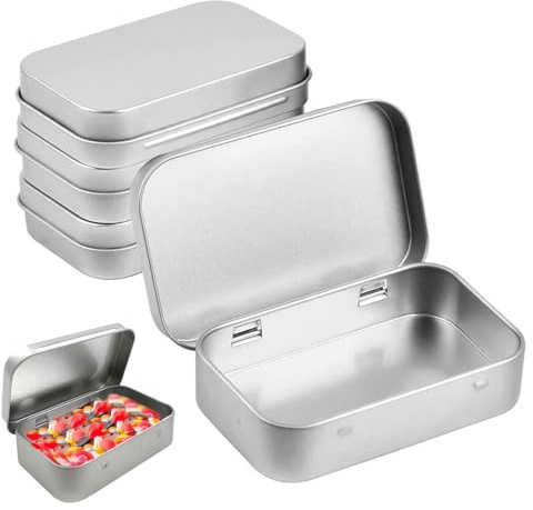4 pcs Kleine Metalldose mit Deckel,Metal Tin Box,Rechteckige Blechdosen mit Deckel, Silberne Metall-Aufbewahrungsbox,Tragbare Mini-Metall-Aufbewahrungsbox,Fasst Süßigkeiten,Schlüssel,95 x 62 x 20 mm