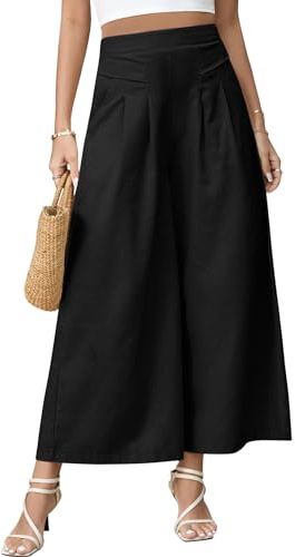 PASUDA Pantaloni Donna Pantaloni in Lino Estivi 7/8 Pantalone Gamba Larga Leggeri Larghi Pantaloni Elastici in Vita con Tasche Tinta Unita Casual Pantaloni Donna Comodi (Nero, L)