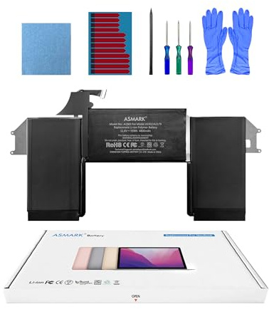 ASMARK Akku für MacBook Air A1932, 13 Zoll, Ende 2018-2019, A1965 Batterie | A1965 Batteriemodell, 11,4 V, 4800 mAh, 55 Wh, EMC 3184, bis zu 1000 Zyklen, Werkzeugset, Installationsanleitung