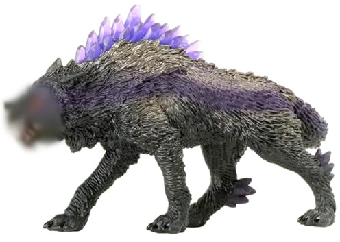 Hohe Simulation Kunststoff Lebensechte Wolf Figuren Wildtier Modell Dekoration,Realistische Mythische Monster Actionfigur mit Lila Fell und Durchsichtigen Rückenkristallen,Spielzeug für Kinder(A3)