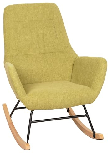 Mendler Schaukelstuhl HWC-N13, Schwingstuhl Relaxsessel Fernsehsessel, Massiv-Holz Metall Stoff/Textil 320g/m² - grün