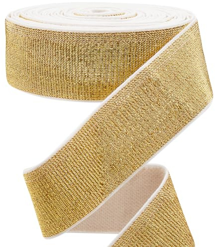 GORGECRAFT Gummiband Mit Goldenem Glitzer 6m 4cm Breit Metallisches Stretchband Zum Nähen Gewebte Strickspule Besatz Stirnband Zum Basteln von Hosenbund Taillengurt Kleidungsstück Kleidungszubehör