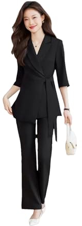 Eleganter OL Arbeitsanzug Für Damen Solider Blazer Und Hose Mit Weitem Bein 2 Teilig Urbane Trainingsanzüge Büro Outfits Black Coat and Pants M