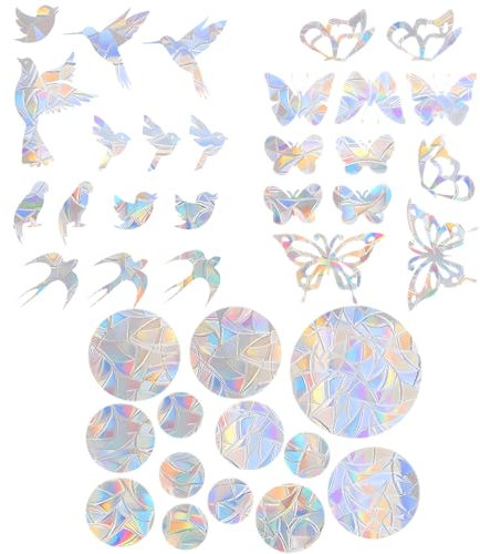 SHSHbuy Stickers Fenetre,39 Pièces Autocollants Anti Collision Oiseaux,PVC Prism Autocollant en Verre,Autocollants pour Fenêtre,Prisme Autocollant en Verre pour La Protection Des Fenêtres Contre Les C