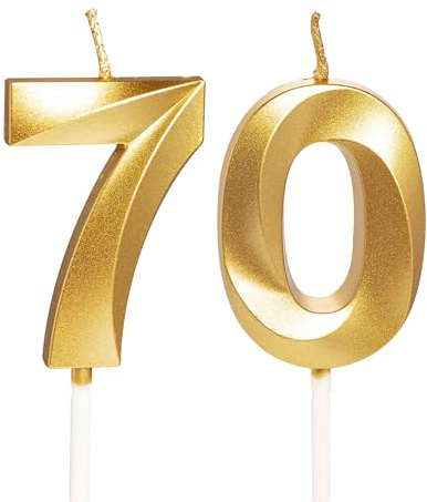 Gold Number 70 Candles for Birthday Cake, Gold 70th Birthday Candles 70 Birthday Candles 70th Candles for Cake, 70th Birthday Cake Candles Cake Toppers for 70 Year Old Women Men Gold