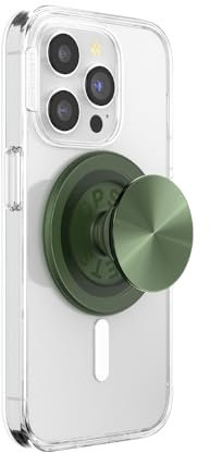 PopSockets Phone Grip for MagSafe, Magnetic Holder, Phone Stand, Green - Alum Radial Olive | Removable, For Kindle / Android / iPhone, With Magnet, Green, Teal, Turquoise, Metal, Enamel, Top