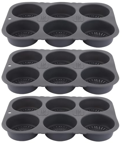 LOPYXBR 3 Stück Burger Buns Backform, Antihaft Brötchen Backform Silikon Rund 10cm Ø mit 6 Hohlräumen für Burger, Brot, Brötchen, Puffs, Törtchen