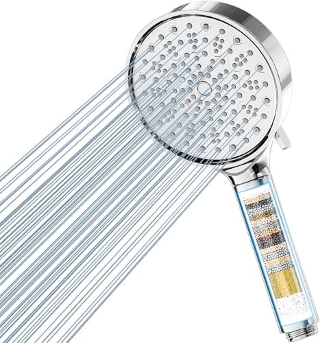 Hard Water Filter Shower Head with 6 Spray Modes, High Pressure Water Saving Shower Head with 20 Layers Filtration, Power Shower Heads with Showerhead Filter for Residual Chlorine Remove, Chrome