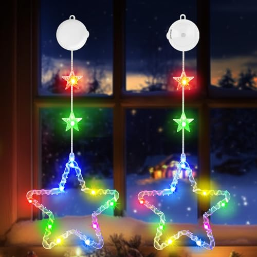 OUILA RGB LED Sterne Weihnachtsbeleuchtung Bunt, LED Weihnachtslichterketten Lichter Funkel Weihnachten Lichterkette Weihnachtsdeko Fenster Beleuchtet mit Saugnäpfe & Timer Weihnachtsstern(RGB)