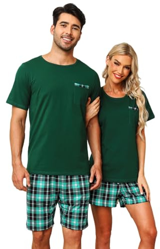 SPKPKEY Matchande pyjamas för par bomull lounge set kortärmad toppar och shorts mjuka nattkläder S-XXL
