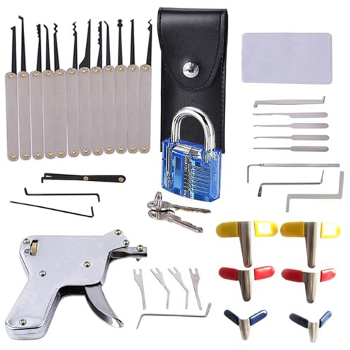 YQLEISHI Leistungsstarke Schlosser-Kombination für Anfänger und Liebhaber (Silberfarbener Einzelhaken und Blaues Vorhängeschloss)