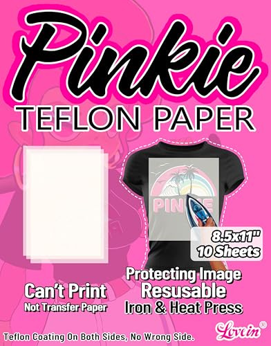 Pinkie Antihaft-Teflon-Papier für Transferfolie (10 Blatt, 21,6 x 27,9 cm), wiederverwendbar, hitzebeständig, perfekt für Wärmeübertragungspapier für Bastelbedarf