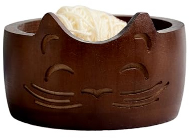 Garnschale aus Holz, Garnschüssel Strickschüssel Große Handgefertigte Wollschüssel, Katze Ohrförmige Aufbewahrungsschale für Wolle Strickgarn Strick und Häkelprojekte Verhindert Verheddern (Braun)