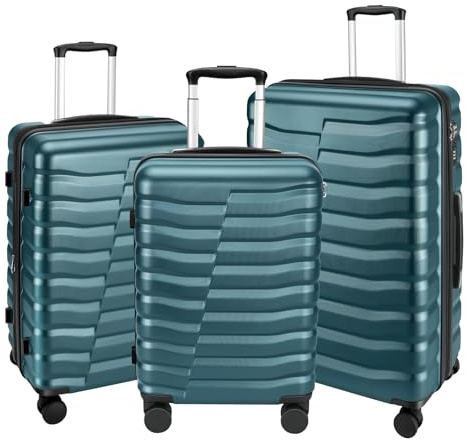 WireHot Lightweight Luggage with Spinner Wheels & YKK Zipper, 3-Piece Suitcase ABS+PC Hardside Hard Shell Luggage Set with TSA Lock, Teal Blue (20+24+28 inch)