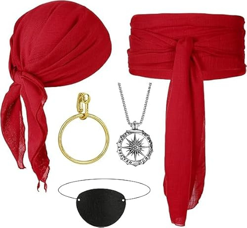 PPGGOPP Piraten Kostüm Zubehör, Piratenkopftuch für Halloween, PPirat Bandana, Halloween Kostüm Accessoire,Piraten Kapitän Kostüm Accessoires Set