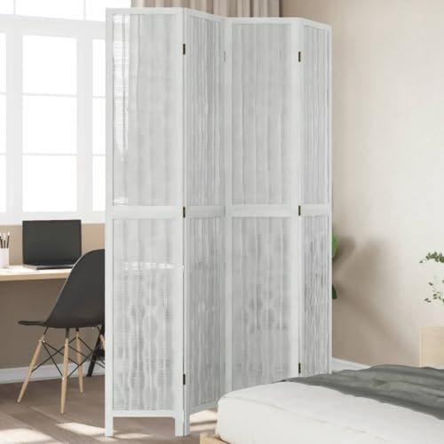 AJJHUUKI Mobilier d'extérieur Paravent 4 panneaux en bois massif blanc paulownia