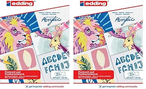 edding 30010 Acryl-Postkartenblock - weiß - 20 Blätter in A6-300 g/m² dickes Acrylpapier - Leinwandähnliches Papier für Acryl- und Ölfarbe, säurefrei, ideal für jedes künstlerisches Niveau