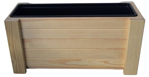 TIMBERMIK Holz Pflanzkübel Groß Außen & Innen 52,5 x 30 x 25 cm Pflanzkasten Blumenkübel Outdoor Rechteckig Blumenkasten für Garten Balkon und Terrasse Rohholz