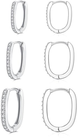 Cangall Creolen Silber 925, 3 Paare 925 Sterling Silber Oval Ohrringe Creolen Set für Multiple Piercings, Hypoallergene Kleine Knorpel Schlafen Ovale Ohrringe Silber 925 für Damen Mädchen 11/13/15mm