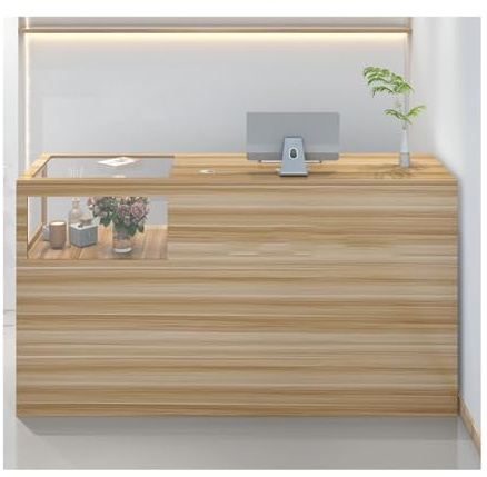 HOFUNTRE Bürotheke，Empfangstheke Mit Schubladen，Empfangstheke Rezeption De Modern，Geräumiger Desktop, LED-Umgebungslicht, Große Speicherkapazität, Stabile Unterstützung(Wood Color,Right_100CM/39.3IN)