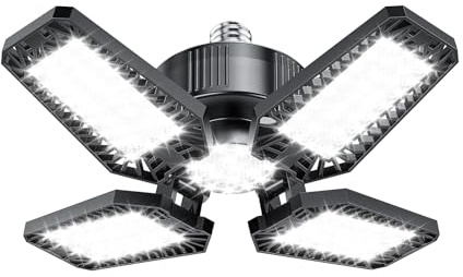 TOPAUBUB Luz de Garaje LED 1 Piezas 20W - 2000LM Luces Taller LED Garaje Techo con 4+1 Paneles Orientables 6500K E27/E26 para Industrial/Sótano (Equivalente a 120W)