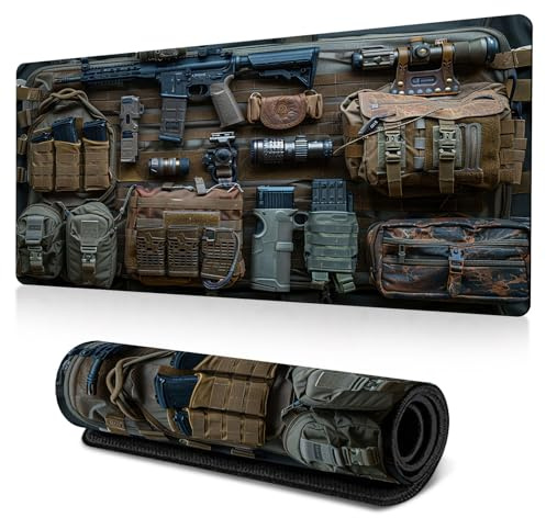 Cool Military Weapon Build Weapon Parts Display Large Gaming Mouse Pad, Stylish Desk Protector, Military Mouse Pad for Laptop & Desktop Use, Computer Office Supplies Accessories (D,11.8 * 31.5 in)