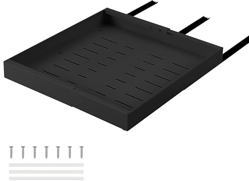 HaiYiZuhause Auszug Küchenschrank 53 cm Tief mit Kleber ohne Bohren 1 Stück Schubladen organizer ausziehbare Schublade Küche Kohlenstoffstahl Teleskopschublade erweiterbare Breite 31-52 cm, schwarz