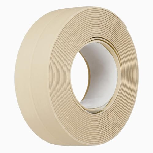 TA-VIGOR Waterproof Seal Caulk Strip Tape Self Adhesive PVC Sealing Tape, Kitchen Bathroom Sink Bathtub Toilet Wall Corner Gap, Mould Proof Flexible Trim Easy to Cut – Beige 22mm x 3.2m