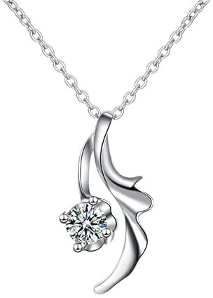 Mesnt Halskette Weissgold, Frauen Halskette Collier aus 18 Karat Weißgold Klassischer Twisted Leaf Lab Diamond