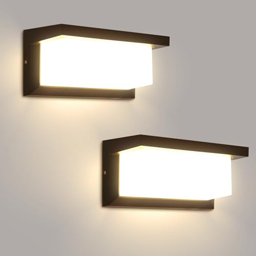 SILAMPDI Aplique Pared Exterior 18W 3000K Lampara Exterior Pared IP65 Impermeable Apliques LED Aluminio para Jardín, Terraza, Patio 2 Piezas
