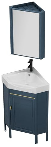 Mueble de baño con lavabo de aluminio azul de 38 cm, mueble de lavabo compacto para espacios pequeños
