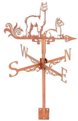 SUPERDANT Girouette Alpaga Mignons Animaux Décoratifs en Métal pour Jardin avec Montage sur Toit, Décoration Extérieure en Cuivre pour Ferme Grange Abri Patio