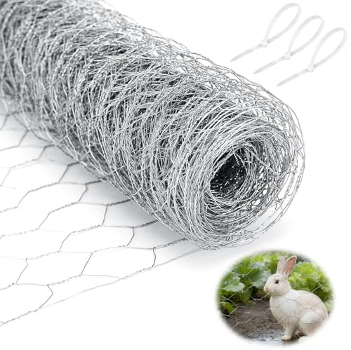 Zippicks Kaninchendraht, 0.4 x 12 m Hasendraht Maschendraht, Kaninchendraht Verzinkt, Maschendrahtzaun Mäusegitter, Sechseckgeflecht für Tierzaun, Gartenzaun und Gemüsegarten, Handwer