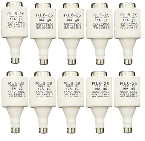 RL6-25 R021 DII - Fusible de cerámica en espiral 25 A, 500 V CA para clasificación GG, enlace fusible de alto rendimiento para protección de cables y líneas, paquete de 10 (10 A)