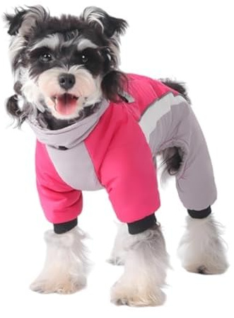 Hunde-Wintermantel, Ganzkörper-Abdeckung, Warmer Fleece-Hunde-Schneeanzug mit integriertem Geschirr, wasserdicht, Winddicht, Welpenpuffer mit 4 Beinen, reflektierend, Rollkragen, kaltes Wetter