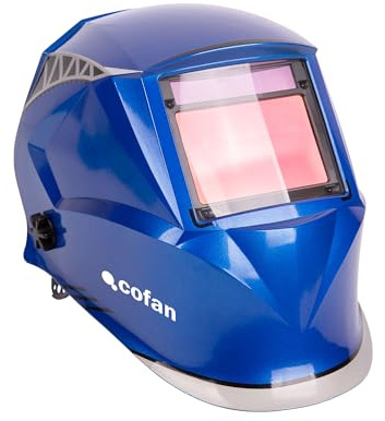 Cofan Casco de Soldadura, Oscurecimiento Automático DIN 4–9 / DIN 9-13, Máscara de Soldadura Automática Blue Flying Shark, ARC/MIG/MAG/TIG, Función Soldar/Esmerilar, Visor 100 × 65 mm, EN 379 / EN ISO