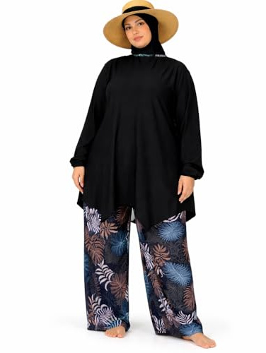 Burkini - Costume da bagno da donna, taglia grande, modello 4 pezzi, con Hijab – costume da bagno islamico alto lungo pantaloni larghi
