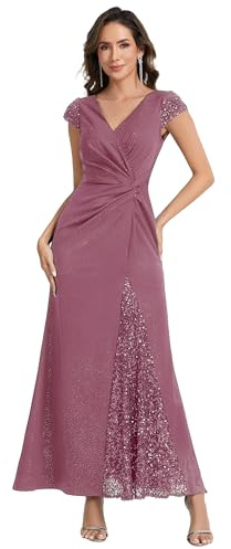 Ever-Pretty Women's Sparkly Sequin Evening Gown Short Sleeve Ruched Formal Evening Party Dress for Wedding Guest EE02657