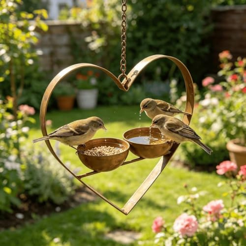 Vogeltränke Hängend, Retro Metall Vogelbad Gartendeko Rost für Draußen Wetterfest, Vogelfutterhaus zum Aufhängen, Vogelfutterspender für Garten Balkon Terrasse Deko, Wassertränke für Vögel (B)