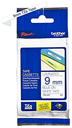 Brother TZE-223 Schriftband 9mm/8m blau auf weiß
