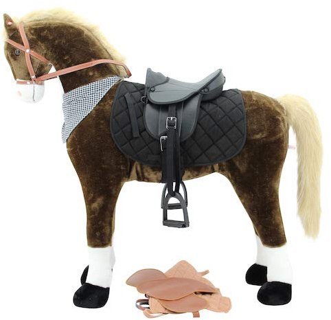Sweety Toys 11056 plyschhäst, XXL, enorm ståhäst, ridhäst, choklad, storlek ca 125 cm huvudhöjd kan belastas upp till 100 kg, färg choklad med ljus man och ljus svans med sadel