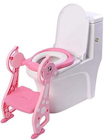 Rosa Kinder WC Sitz Kinder Toilettensitz StuhlKinder WC Leiter mit Einstellbar PedalhöhenTöpfchen Trainingssitz für Mädchen39 x 36 cm