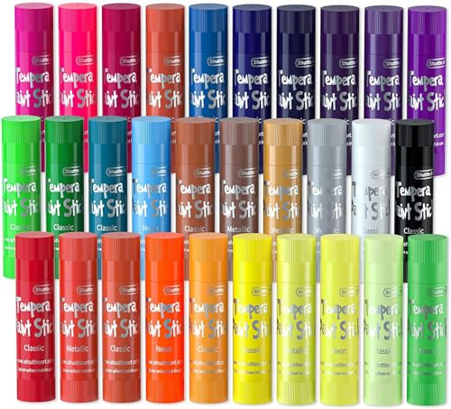 Shuttle Art Peinture Enfant, 30 Couleurs Vives, Stick de Peinture Gouache Non Toxique, Séchage Rapide, Idéal pour Papier Bois Céramique Toile, Kit Peinture Enfant pour Débutants et Artistes