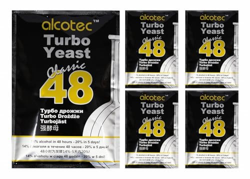 Alcotec 48 Classic Turbo Hefe für Rot- und Weißwein | Gärtemperatur 20-32°C | Alkoholtoleranz bis 20% - 5 Stück