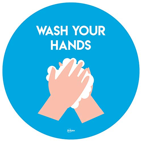 Avery COVID-19 - Cartello circolare con scritta Wash Hands, Ø275 mm, 2 poster per confezione