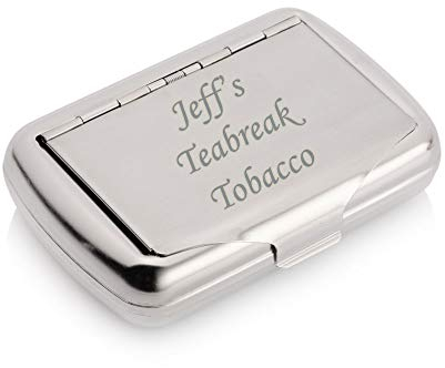 Personalised Silver Metal Tobacco Tin with Rolling Papers Holder – Engraved Custom Smoking Box - Ideal Smoking Gift for Men, Women and Smokers- Stylish Accessories