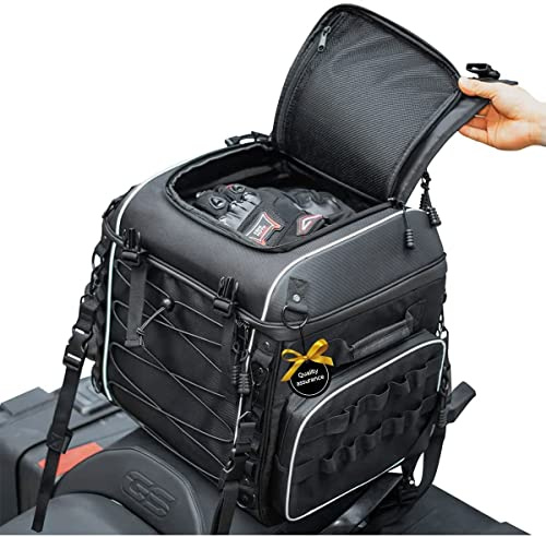 KEMIMOTO Motorcycle Tail Bag with Insulated Cooler Pocket, 40L Waterproof Rear Seat Luggage for Touring & Camping, Universal Travel Bag with Ice Pack Side Compartment & Quick Install Straps