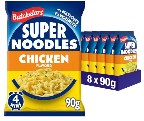 Batchelors Super Noodles Tasty Chicken Flavour, 90 g (8-Pack) | Quick & Convenient Meal, Ready in 4 Minutes, Savoury & Delicious Snack, Perfect for On-the-Go